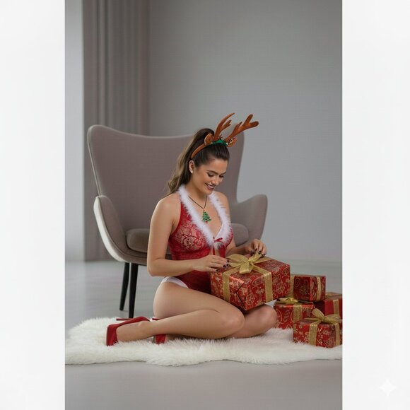 Avidlove Women's Lingerie Red Halter V Neck Lace Teddy - Picture 1 of 8